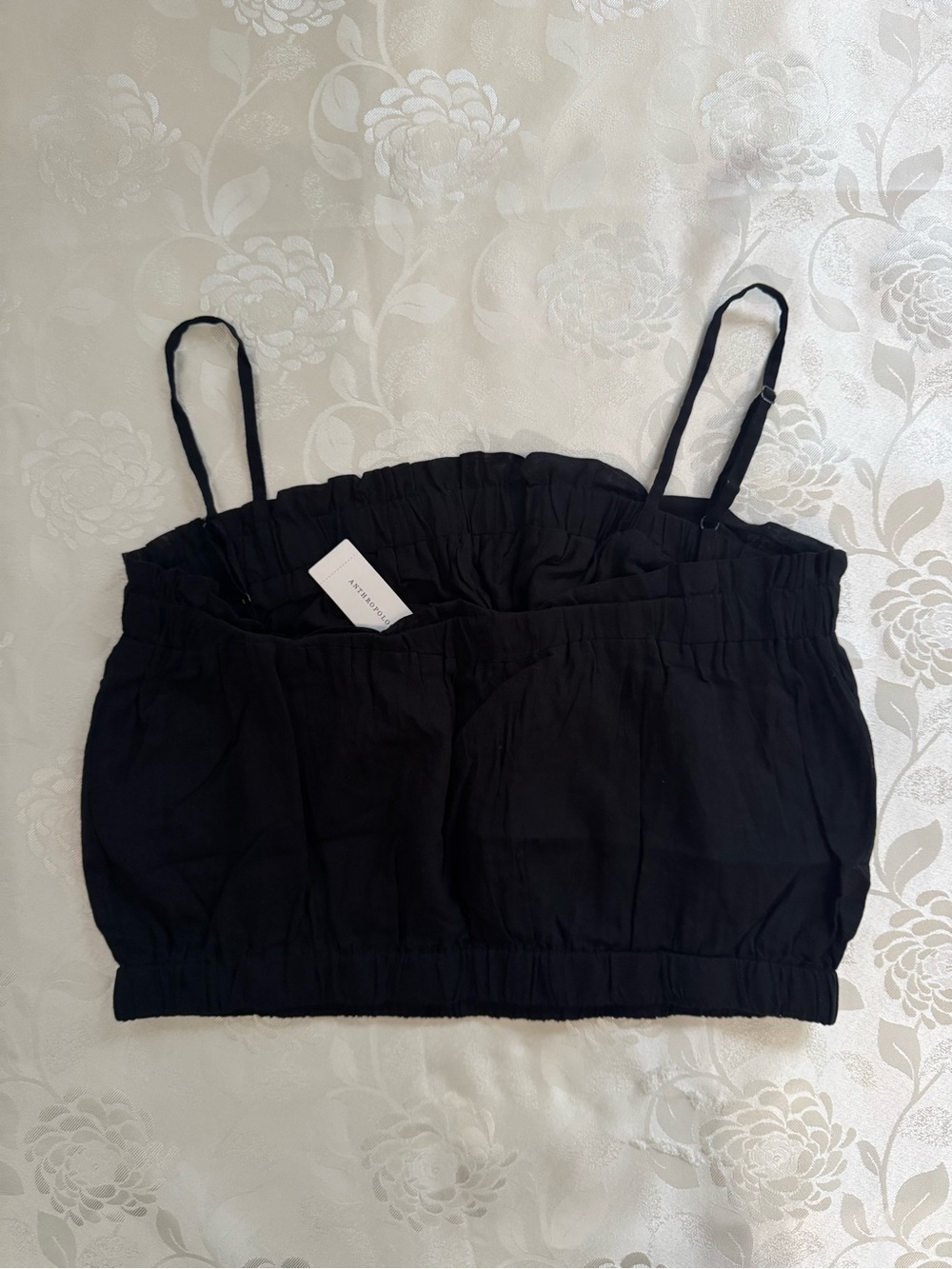 Anthropologie Black Smocked Crop Top Size L